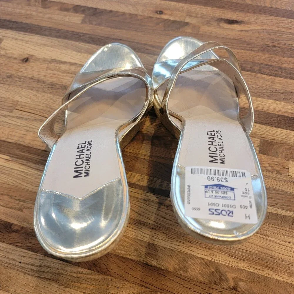 Michael Kors MK Logo Silver Espadrilles Wide Criss cross Strap 4